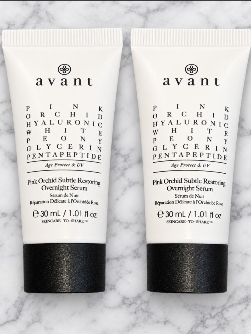 2 x Avant Pink Orchid Subtle Restoring Overnight Serum Age Protect 1.01oz each
